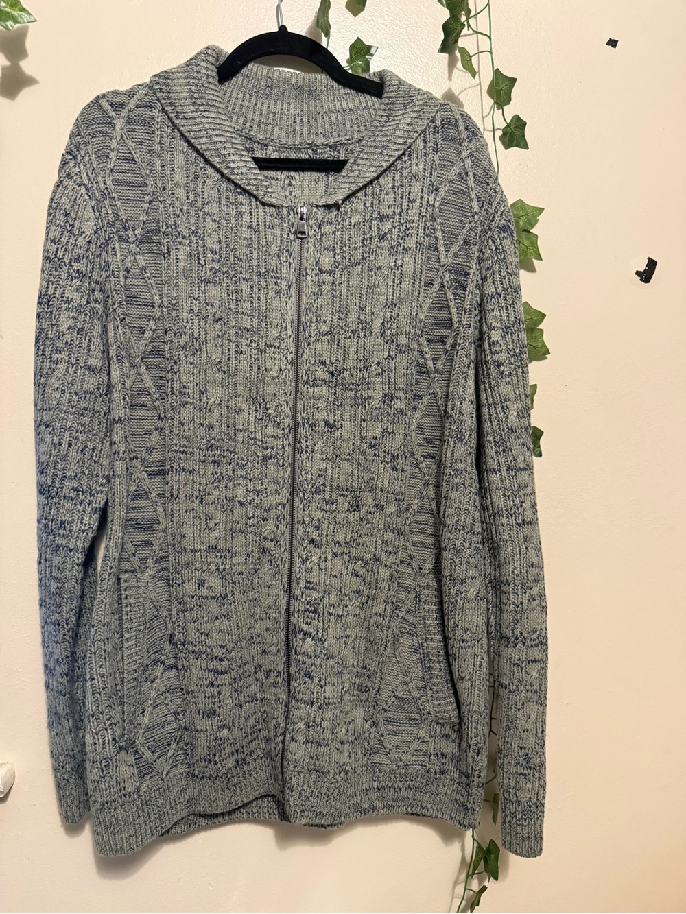 Shawl Collar Zip Cardigan Sweater - Heather Blue